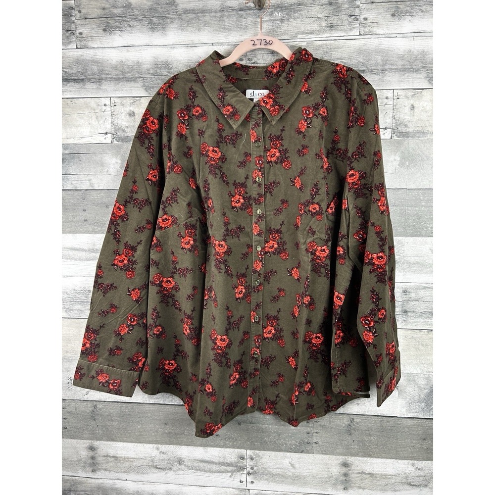 Denim and Co Womans Corduroy Button Fown Top Size 3X Floral